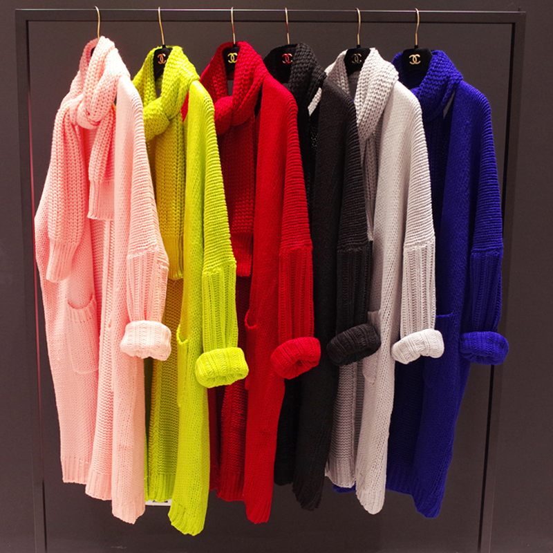 ariaviga 韩版女装宽松休闲学院风开衫长款口袋围巾毛