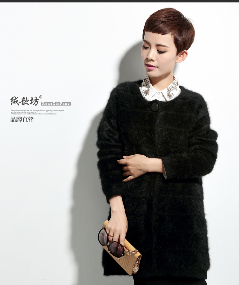 
                                        绒歆坊 秋冬款兔毛衫女中长款兔毛绒大衣开衫女兔毛外套 紫罗兰 XL                