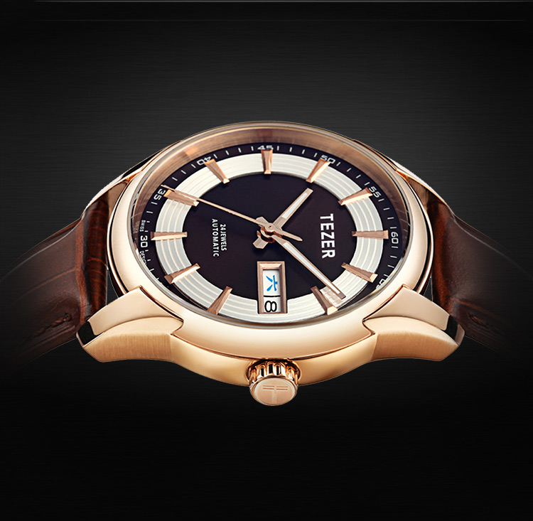 天时(tezer)手表自动机械表24钻机芯50米男表t9082 白面黑皮 其他