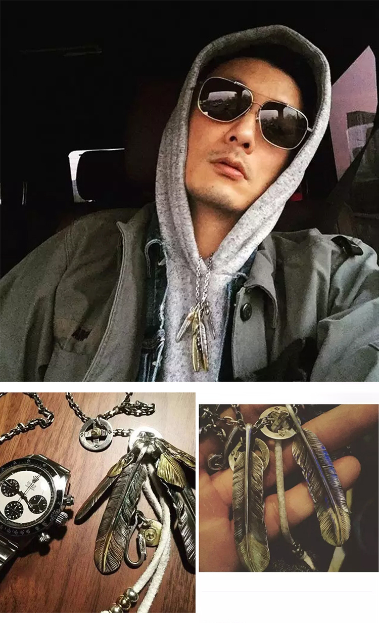 凡丘珠宝原创手工复古泰银s925全手工琉璃珠高桥吾郎银上金爪羽毛吊坠