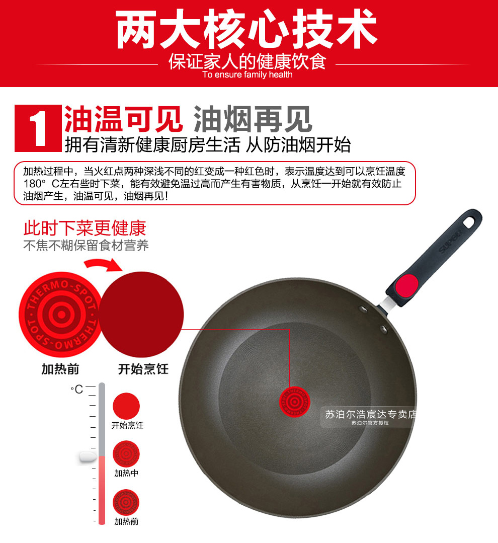 
                                        苏泊尔（SUPOR） 炒锅不粘锅30cm火红点三代钛Pro无油烟燃气炒菜锅PC30H4                