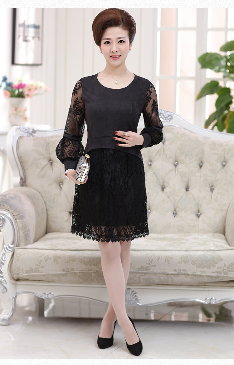 香颜中老年春装新款女装蕾丝连衣裙妈妈装长袖打底衫中长款女 淡粉红