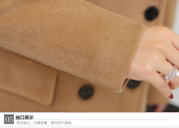 2015秋冬新款毛呢外套呢子大衣女中长款修身显瘦休闲韩版气质时尚双排扣翻驳领大码 藏青色 S