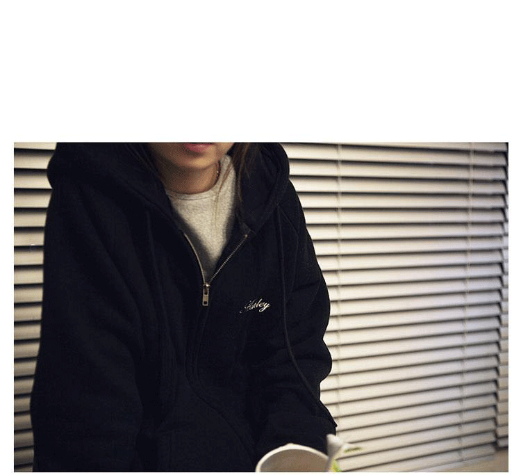 澳奇美（Aoqimei）2015秋冬装韩版大码女装学生休闲宽松加绒卫衣外套女3248 黑色 XL