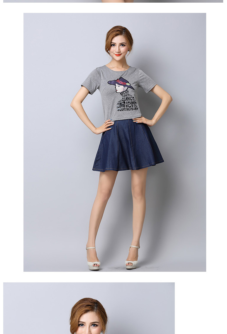 约柯利2016女装时尚休闲短袖圆领气质牛仔拼接假两件套连衣裙l3669