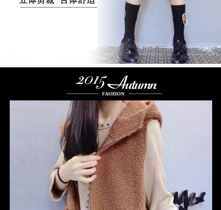 傲衣炫 2015新款秋冬韩版修身显瘦中长款仿羊羔毛绒无袖连帽背心马甲女外套 L3029 黑色 S
