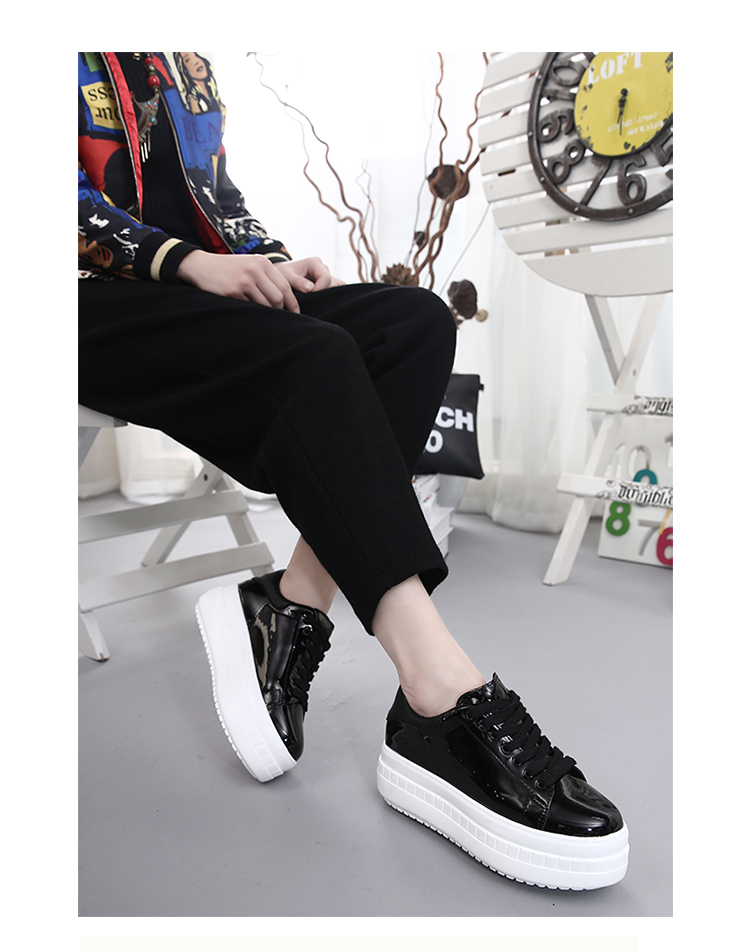 巢2016早春新款单鞋女松糕厚底休闲板鞋韩版潮学生金属色女鞋子 枪色