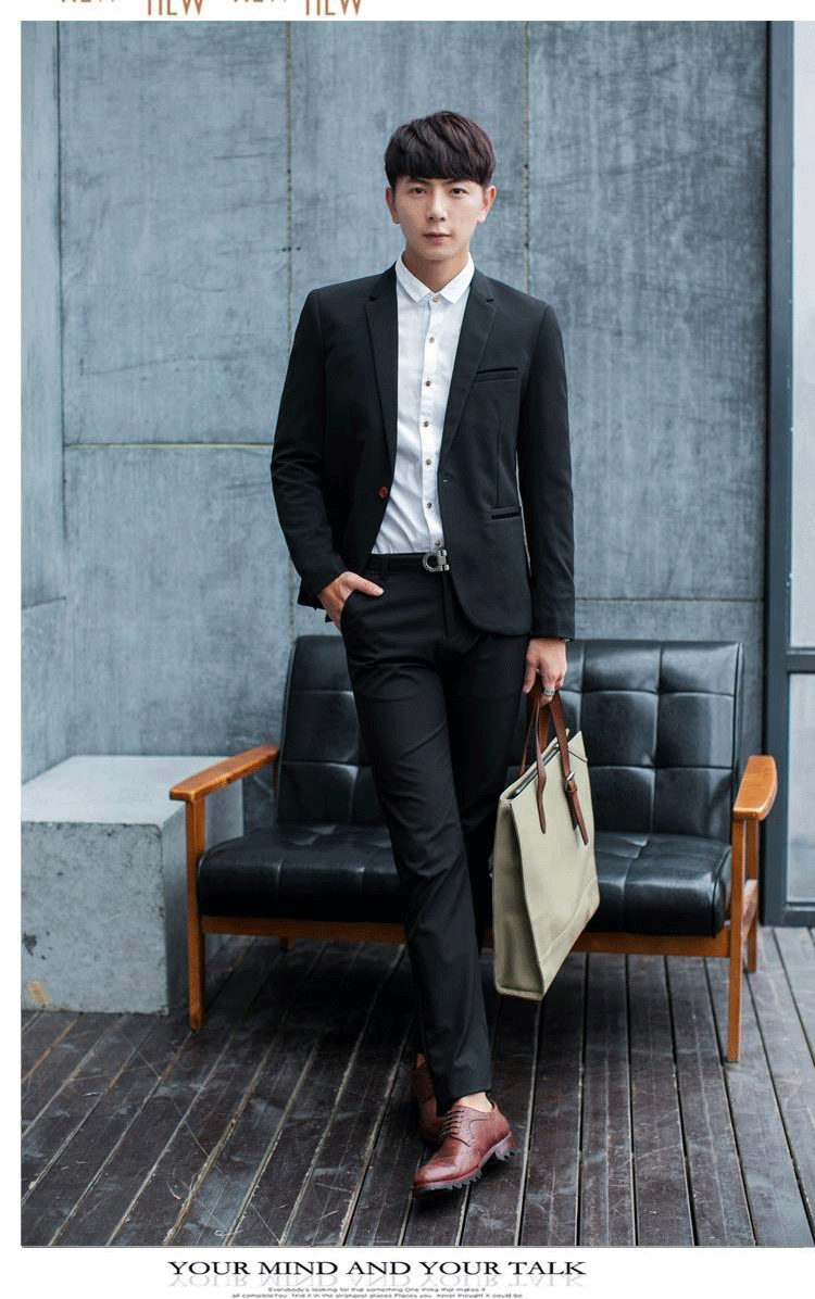 古仕卡特2015新款韩版休闲西服男 黑色 5xl