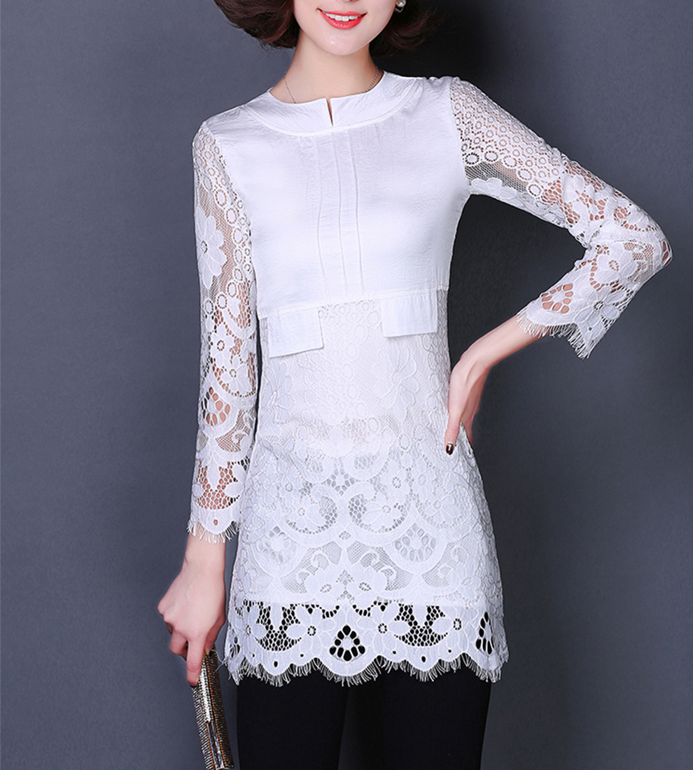 施莎2016春夏女装新款日韩时尚百搭夏装蕾丝雪纺衫 花色 L