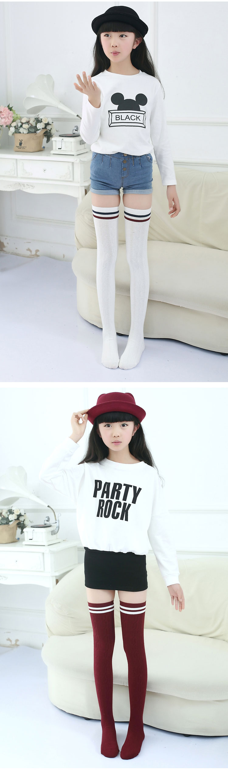 婷兰张2双装秋季女童过膝袜学生大腿袜儿童堆堆袜韩版百搭高宝宝长筒