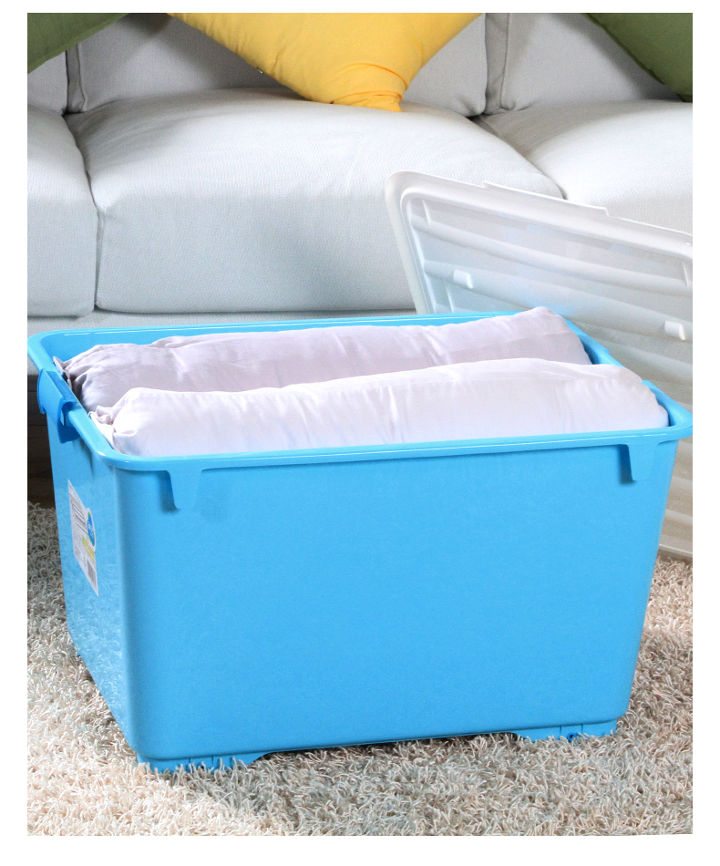 茶花收纳箱大号80l整理箱塑料滑轮储物箱衣物棉被有盖杂物箱1个绿色