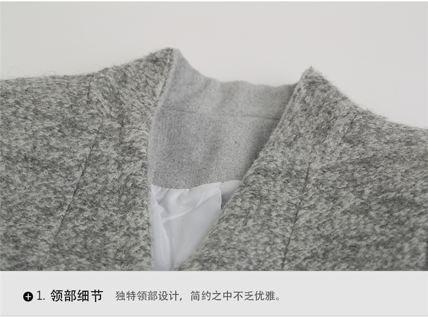 
                                        Hizze 毛呢外套女韩版中长款2016秋冬新款修身简约女士呢子大衣修身显瘦外套7753 灰色 M                