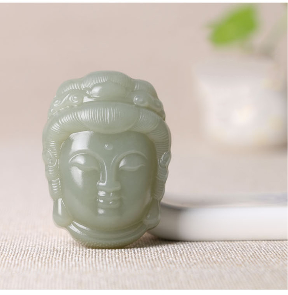 翡舞 新疆和田玉观音头像青白玉男款观世音菩萨玉石玉坠挂件送证书