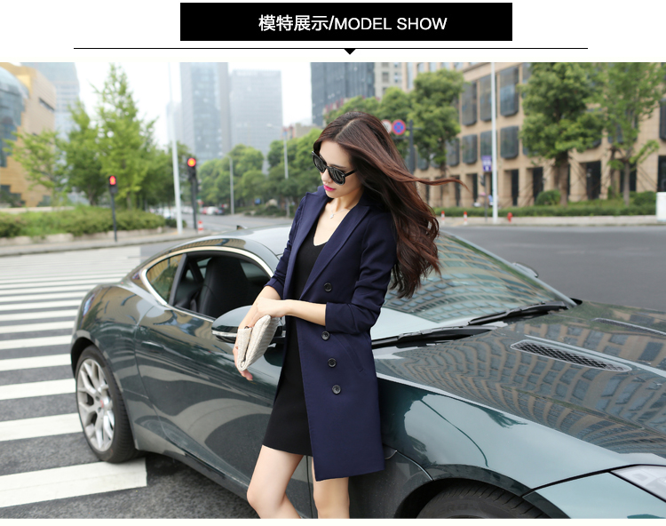 2015女装风衣秋冬新款韩版时尚修身翻领单排扣中长款风衣外套 XL