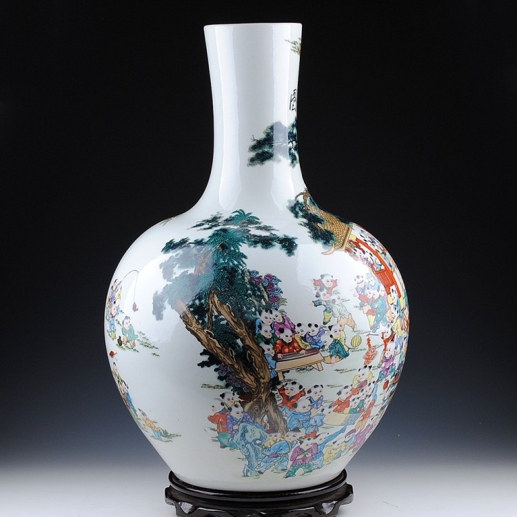 景德镇陶瓷器 粉彩百子图落地大花瓶 现代家居客厅装饰品新房摆设 天