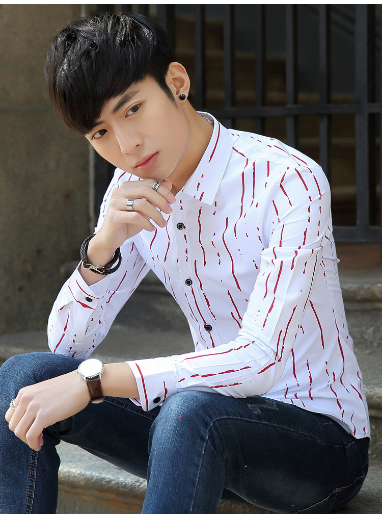 说(sanweichuanshuo) 三围传说 2016春季男款修身流行不间断条纹长袖