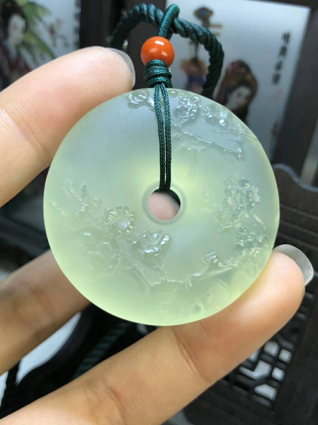 岫玉冰种平安扣吊坠男女款玉坠喜事连连【孤品】 附证书