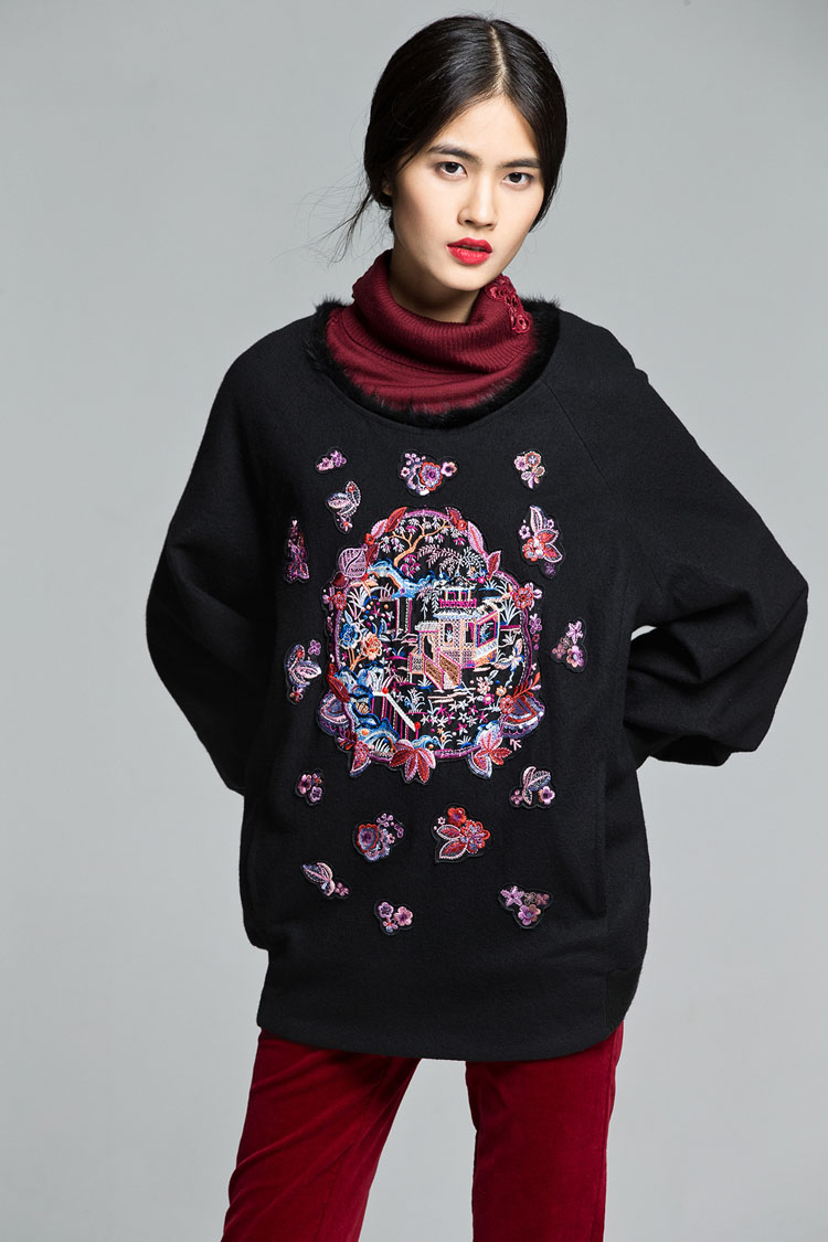 渔牌女装 秋装新款复古绣花灯芯绒铅笔裤小脚裤百搭女士裤子 果梅紫 l