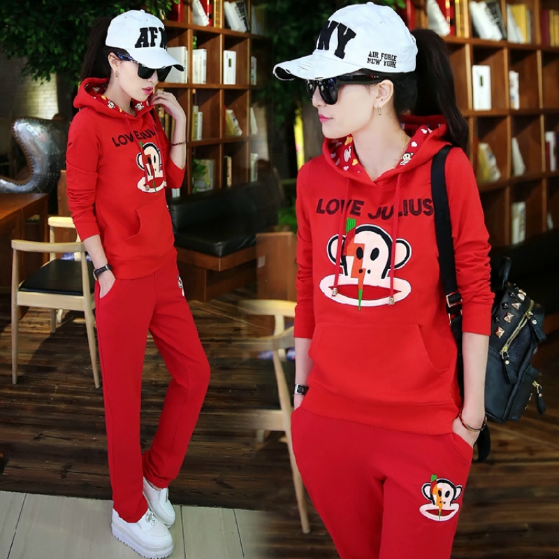 Paul Frank大嘴猴专柜正品女装2016春秋新款两件套卫衣运动服套装 时尚休闲棒球服 藏青色-春秋薄款 L