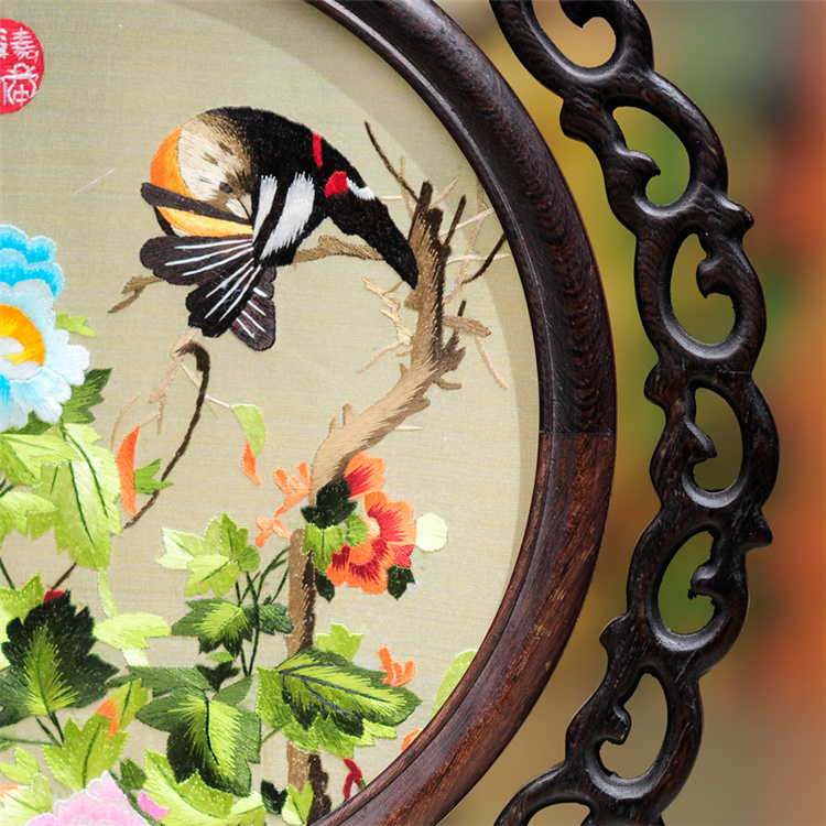 顺通礼坊广绣双面绣刺绣屏风广东潮绣粤绣鸡翅木双面绣摆件外事礼品