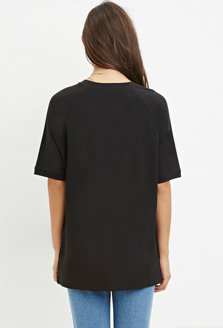 forever21 长款口袋插肩短袖t恤 黑色 l