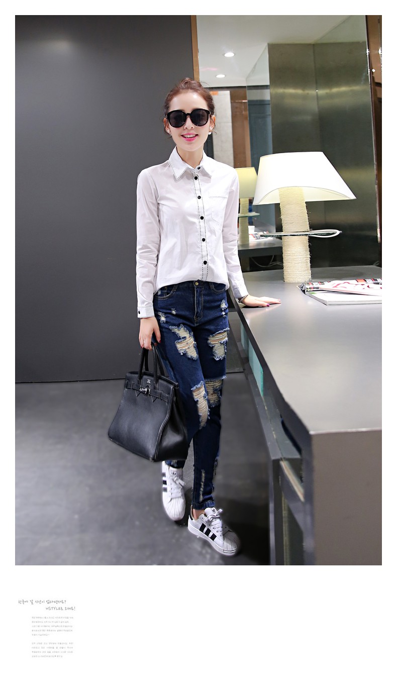 洛曼蒂娜丝 2015秋女装新款韩版职业装修身长袖衬衫女7265 白色 L