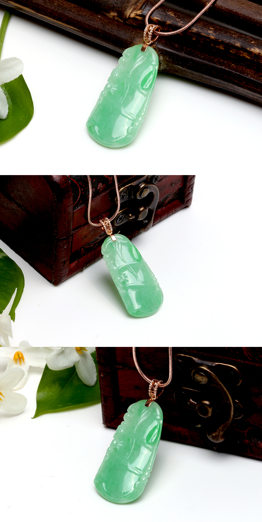 18k金扣镶嵌糯种竹节翡翠吊坠8.34克杏双珠宝