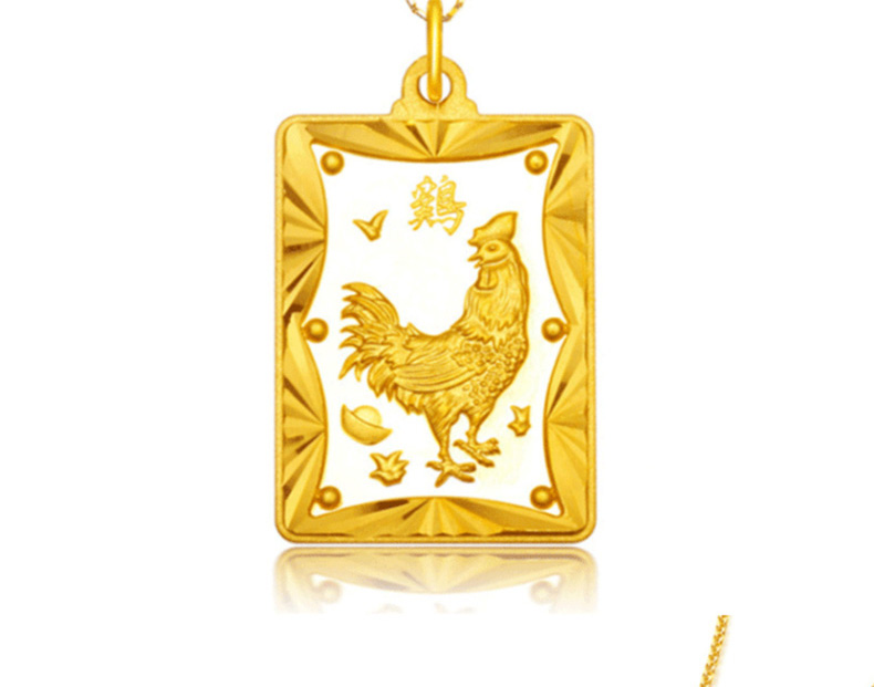 金世喜珠宝 999足金 十二生肖鸡黄金吊坠 金鸡足金吊牌 足金方形黄金