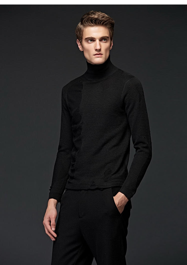 lilbetter黑标精英男士高领毛衣 纯色韩版秋季外套黑色休闲线衣男