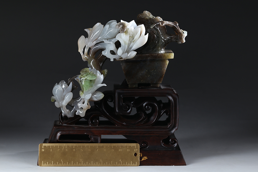省级雕刻大师 刘晓生作品 独山玉摆件 玉兰花盆景 620g 【玉石王朝】