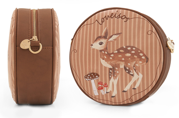 森女系甜美可爱包包印花斜挎女包刺绣小鹿圆包单肩包 fc-027 刺绣鹿包