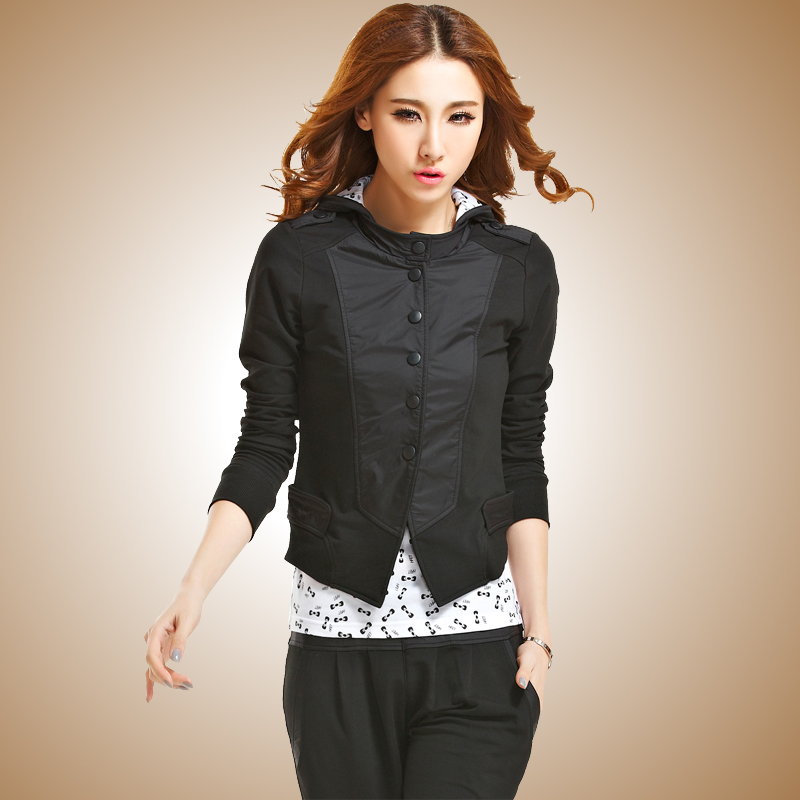 春秋新品运动服女士休闲套装韩版大码卫衣三件套显瘦运动套装 黑色 xl