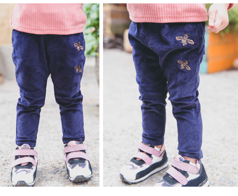 悍风童装2015新款女童秋装小蜜蜂灯芯绒长裤儿童小童裤子 皮红色