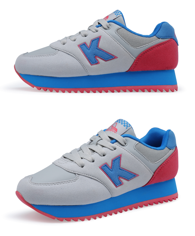 康踏 女士跑步鞋 复古运动慢跑鞋透气防臭 厚底增高阿甘鞋 蓝色 39