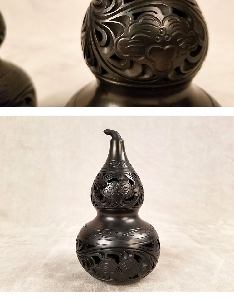 华夏记忆节日礼物梁子黑陶德州黑陶小对葫芦手工制作陶瓷礼品工艺品