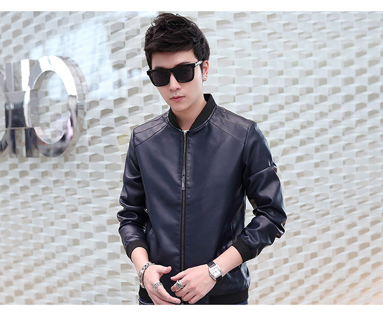 爱蝶梦秋冬男装皮衣黑色修身仿皮皮衣男士外套韩版潮流短袖皮衣夹克