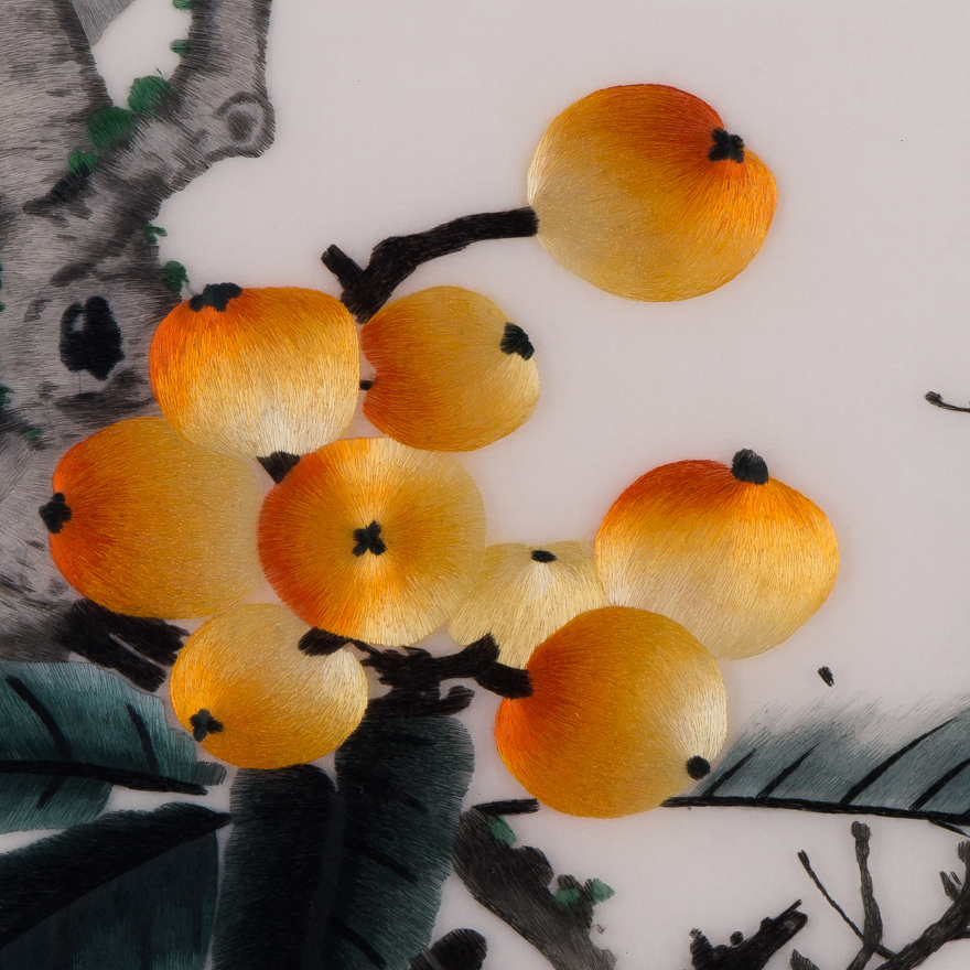 中级美术师卢宝棋苏绣真丝《枇杷》平/乱针绣 【天工艺品】
