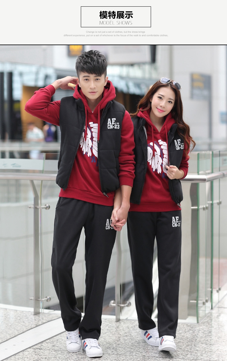 晋普 情侣休闲套装女卫衣 三件套女装 加厚 红色 M
