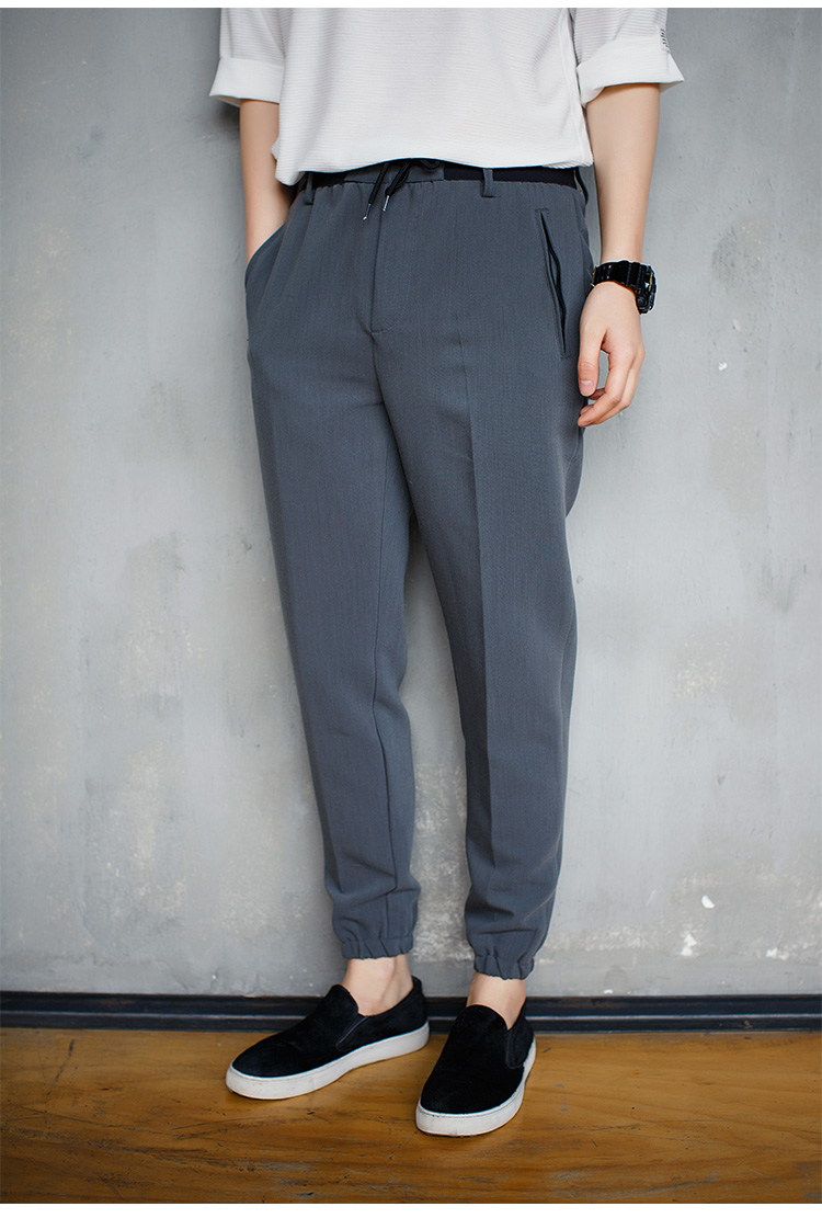 ordinary_收脚抽绳休闲裤男 潮牌西裤缩脚裤男小脚九分休闲裤 黑色 m