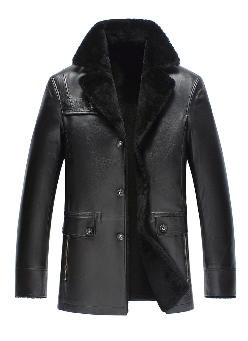 ptrade 海宁皮衣男士皮毛一体真皮皮衣中长款皮草男款外套 黑色 170