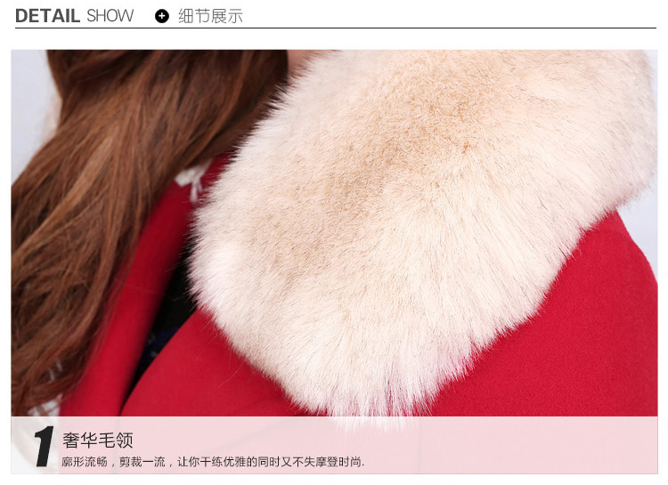 欢仙子 2016春秋新款韩版修身加棉加厚中长款毛呢大衣  女 1020 水蓝色/厚款 XL