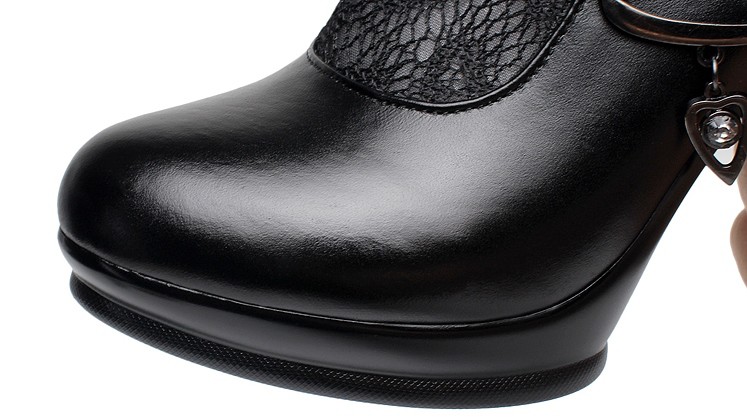 韩版真皮女单鞋 防水台粗跟高跟职业女鞋皮鞋 深口小码鞋 黑色-光面皮