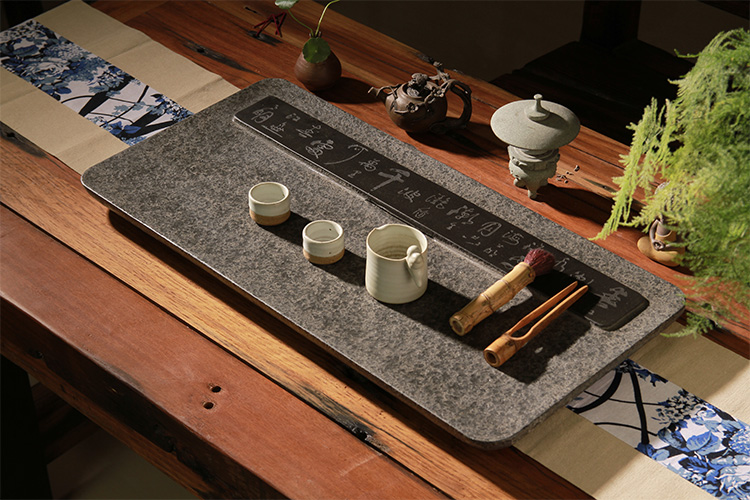 珍淘器茶盘乌金石整块原石茶台大号紫檀红玉石茶盘春江花月夜篇紫檀