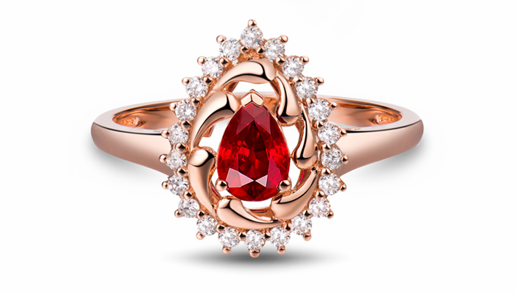 5克拉玫瑰色18k金天然鸽血红宝石戒指17分钻石彩色宝石戒指