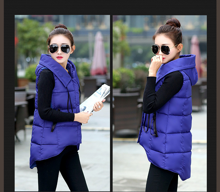 摩菲朵 2015秋冬新款连帽外套中长款背心马甲女 MJ6006 牛仔蓝 XL