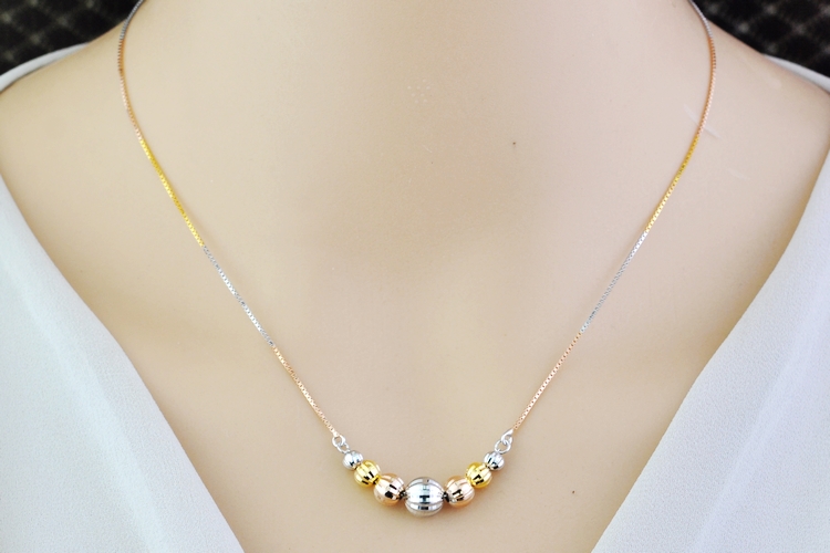 祥空925银项链女款彩银圆珠吊坠项链锁骨链