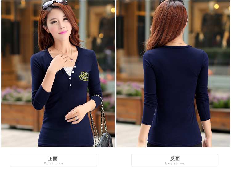 
                                        2018秋冬季女装上衣服中长款加绒加厚打底小衫修身长袖T恤 藏青色 L                