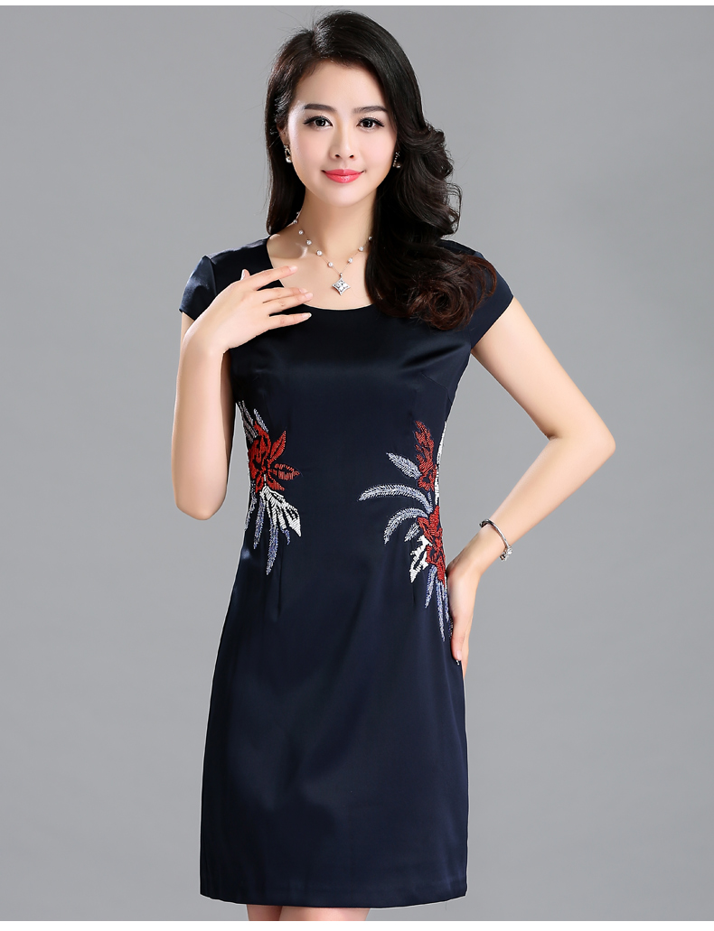 2016夏季新款高档重磅真丝连衣裙纯色大码品牌女装丝绸桑蚕丝裙子 新