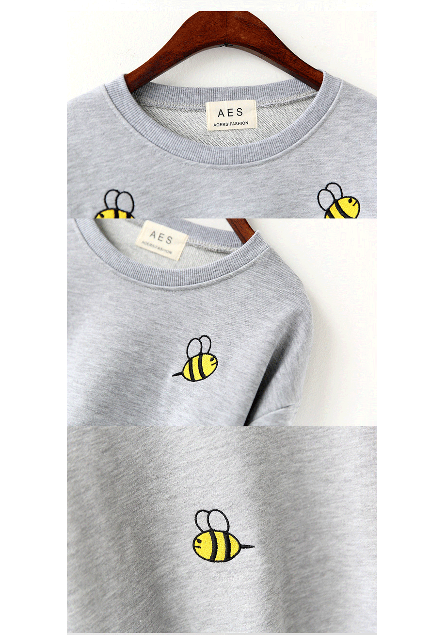 千朵芬 2016韩版新款卡通刺绣小蜜蜂百搭卫衣休闲圆领套头长袖卫衣女
