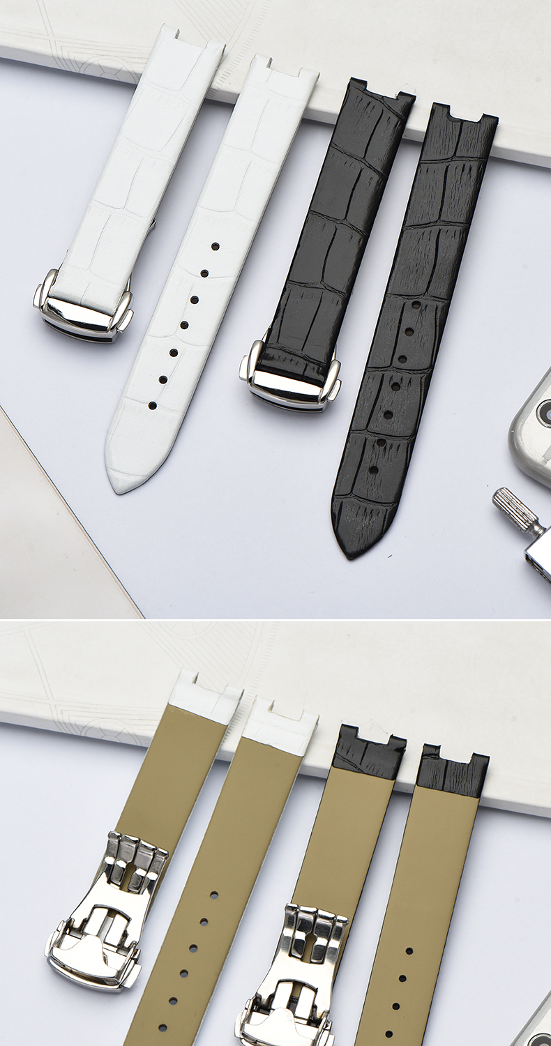 欧米茄蝶飞系列真皮表带凹接口真皮手表带女双按蝴蝶扣手表配件紫色